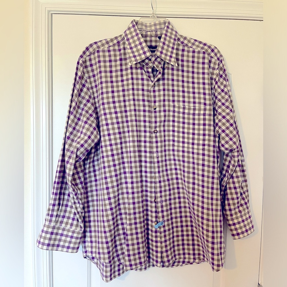 Paul Stuart Purple & Brown Checked Dress Shirt